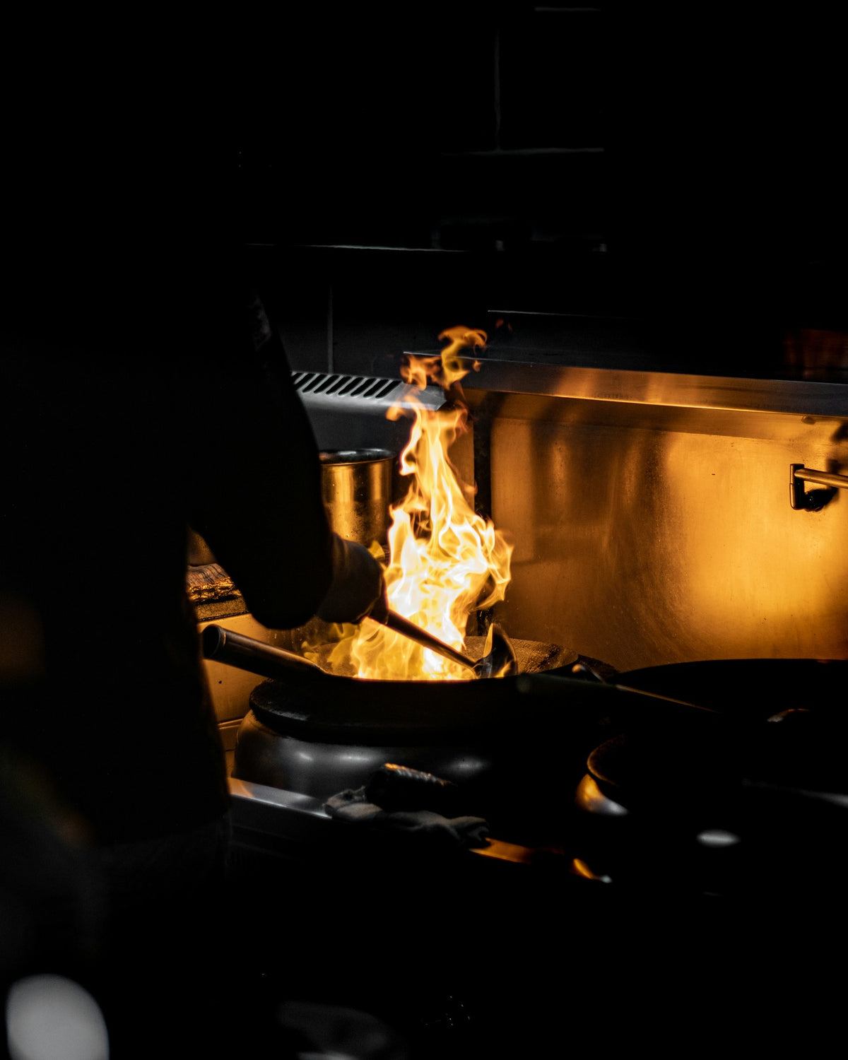 Food cooking over an open grill