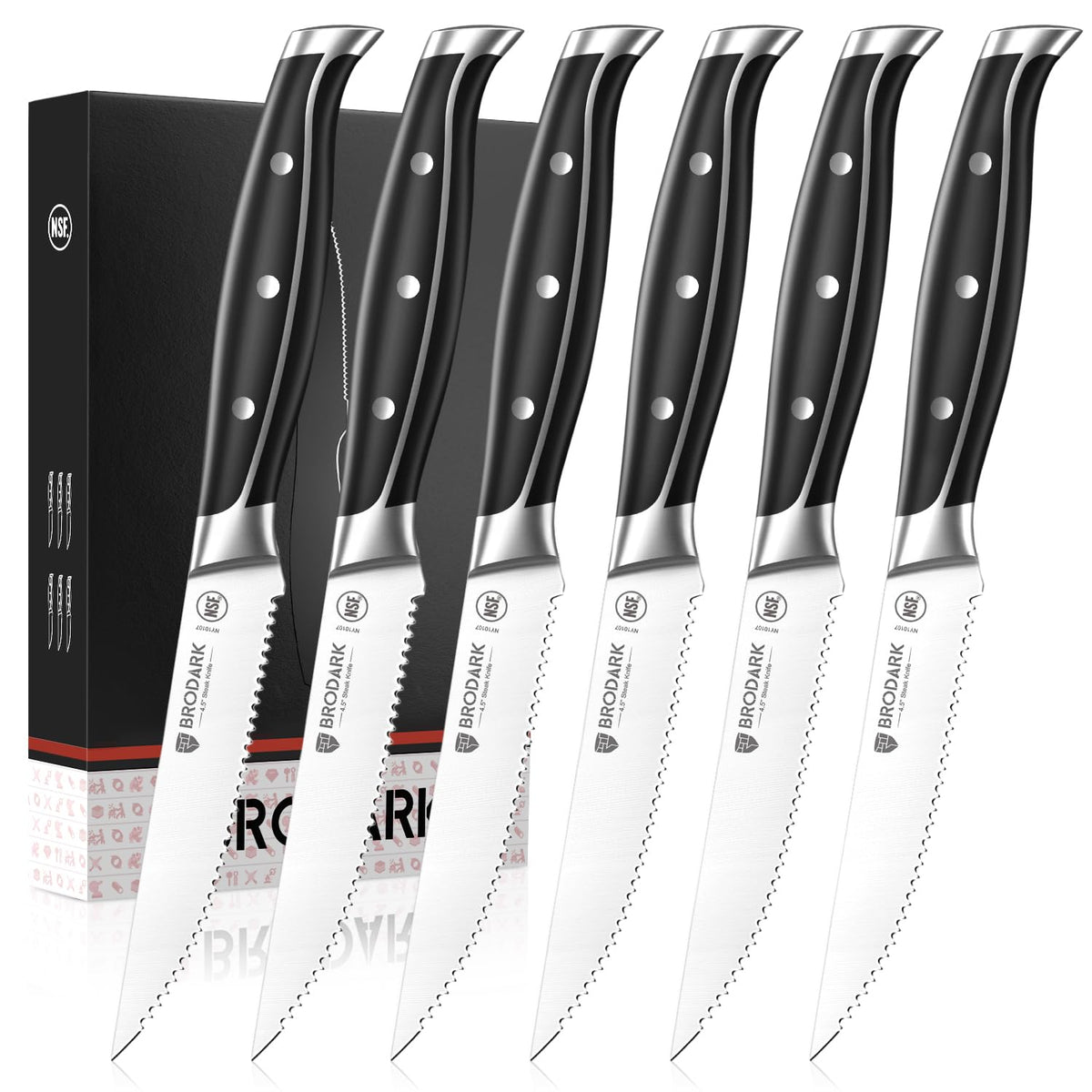 BRODARK Serrated Steak Knives (Set of 6)