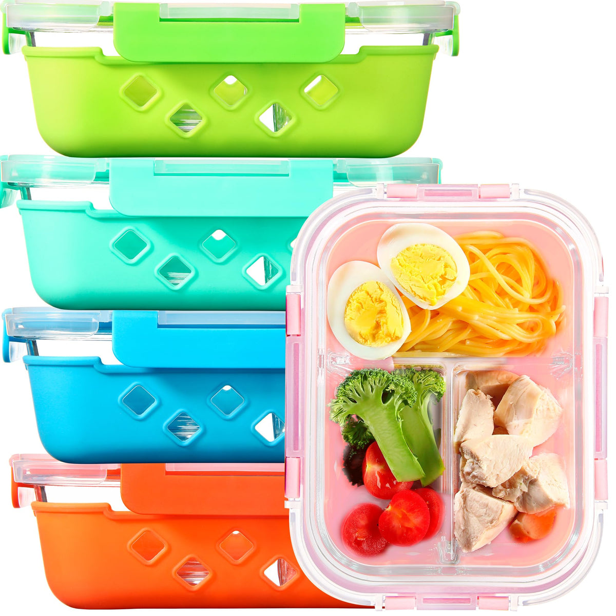 CZUMJJ 3-Compartment Glass Meal Prep (5-Pack)