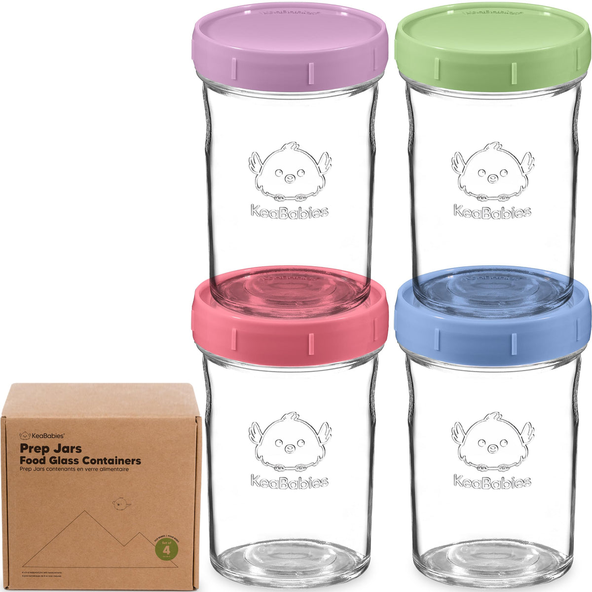 KeaBabies 8oz Glass Baby Food Jars (4-Pack)