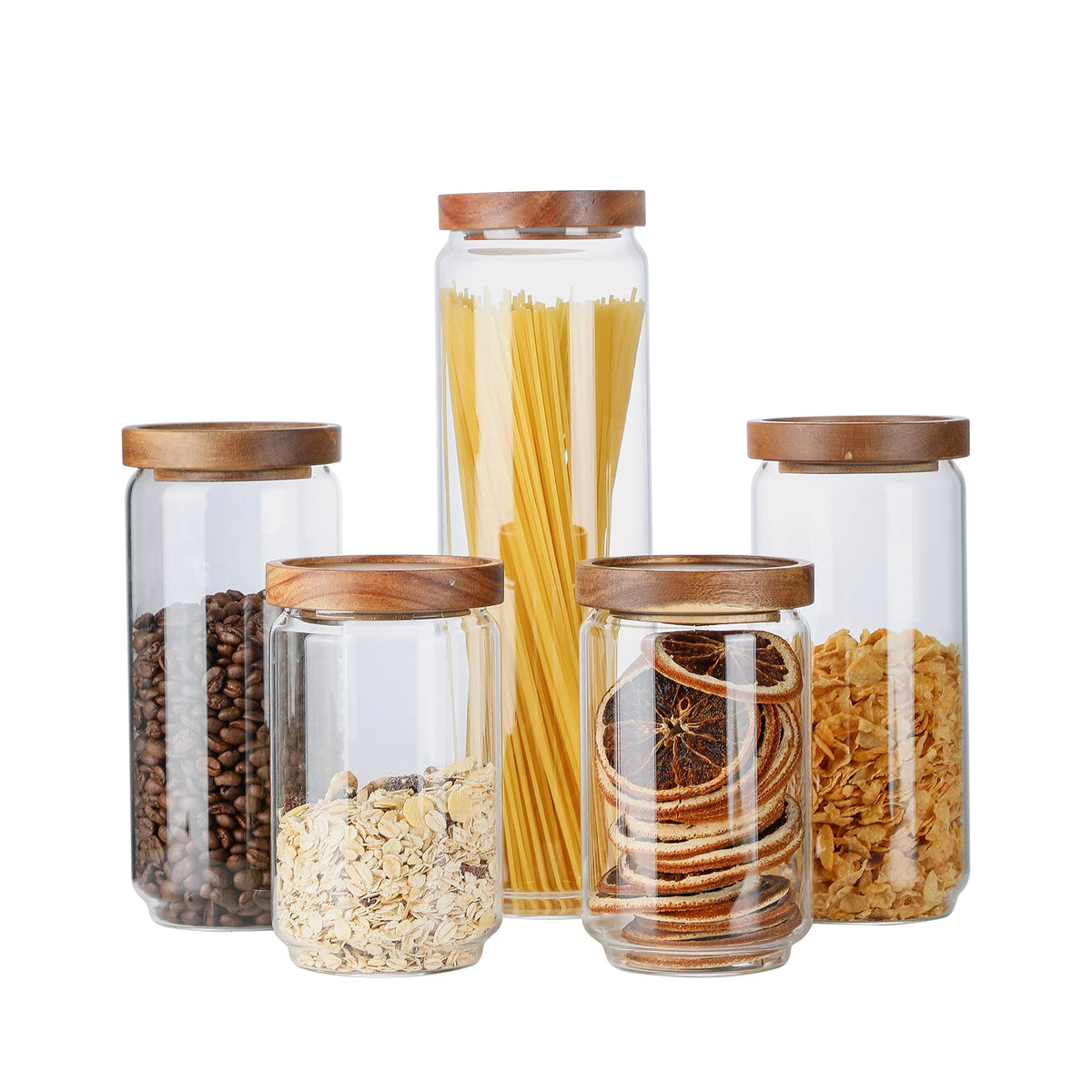 Glass Storage Jars with Wood Lids (5-Pack)