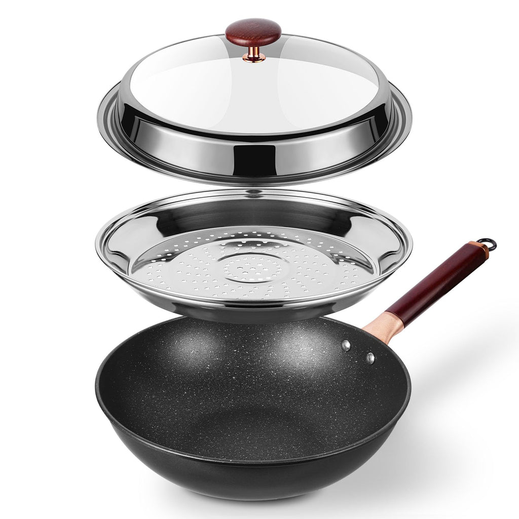 Kseroo 12.5" Wok with Lid & Steamer Rack