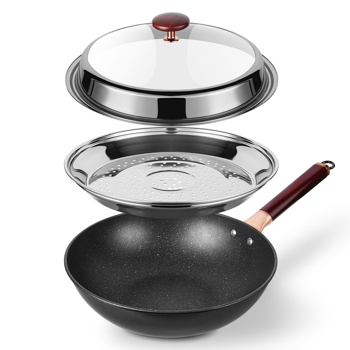 Kseroo 12.5" Wok with Lid & Steamer Rack