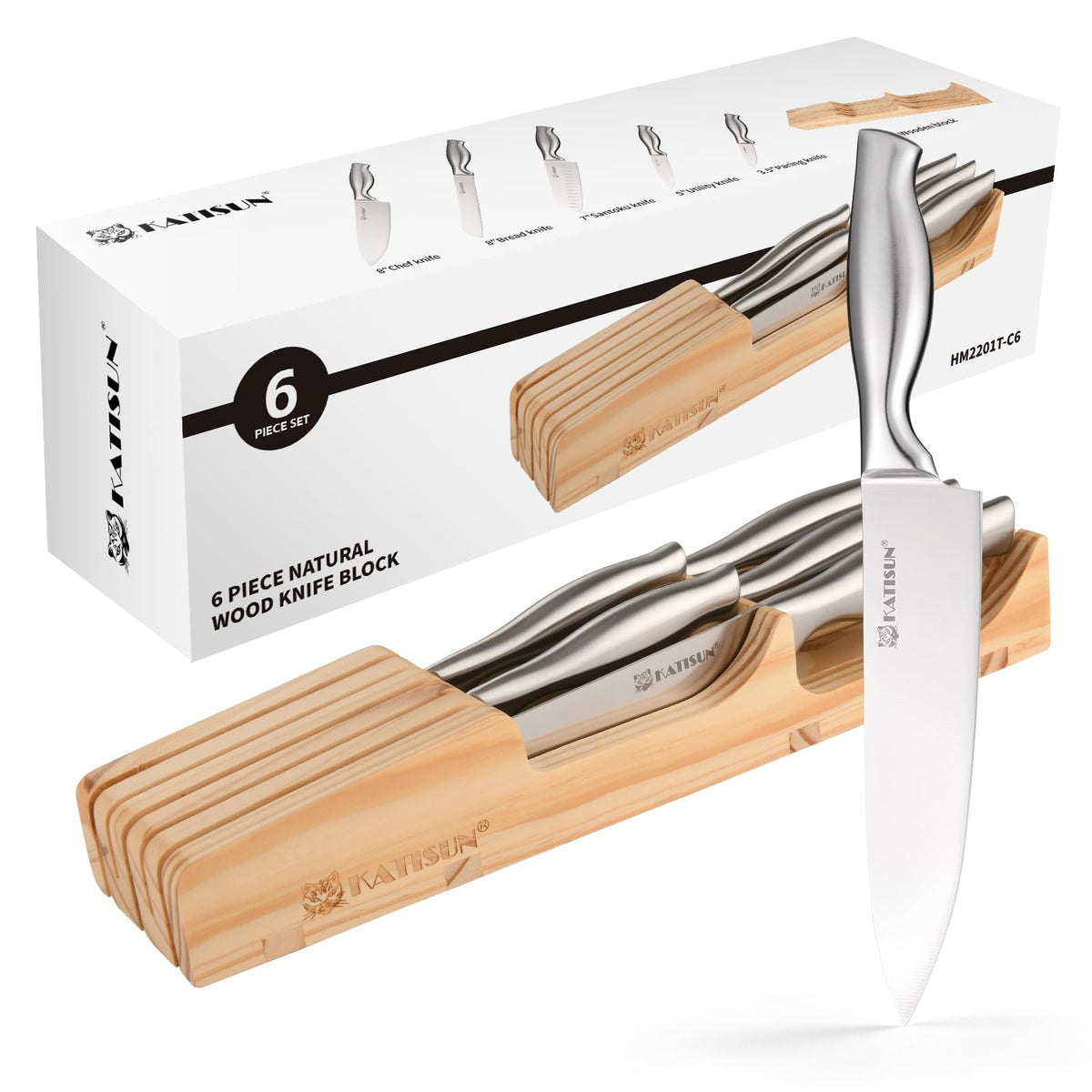 KATISUN 6-Piece Knife Set with Drawer Block