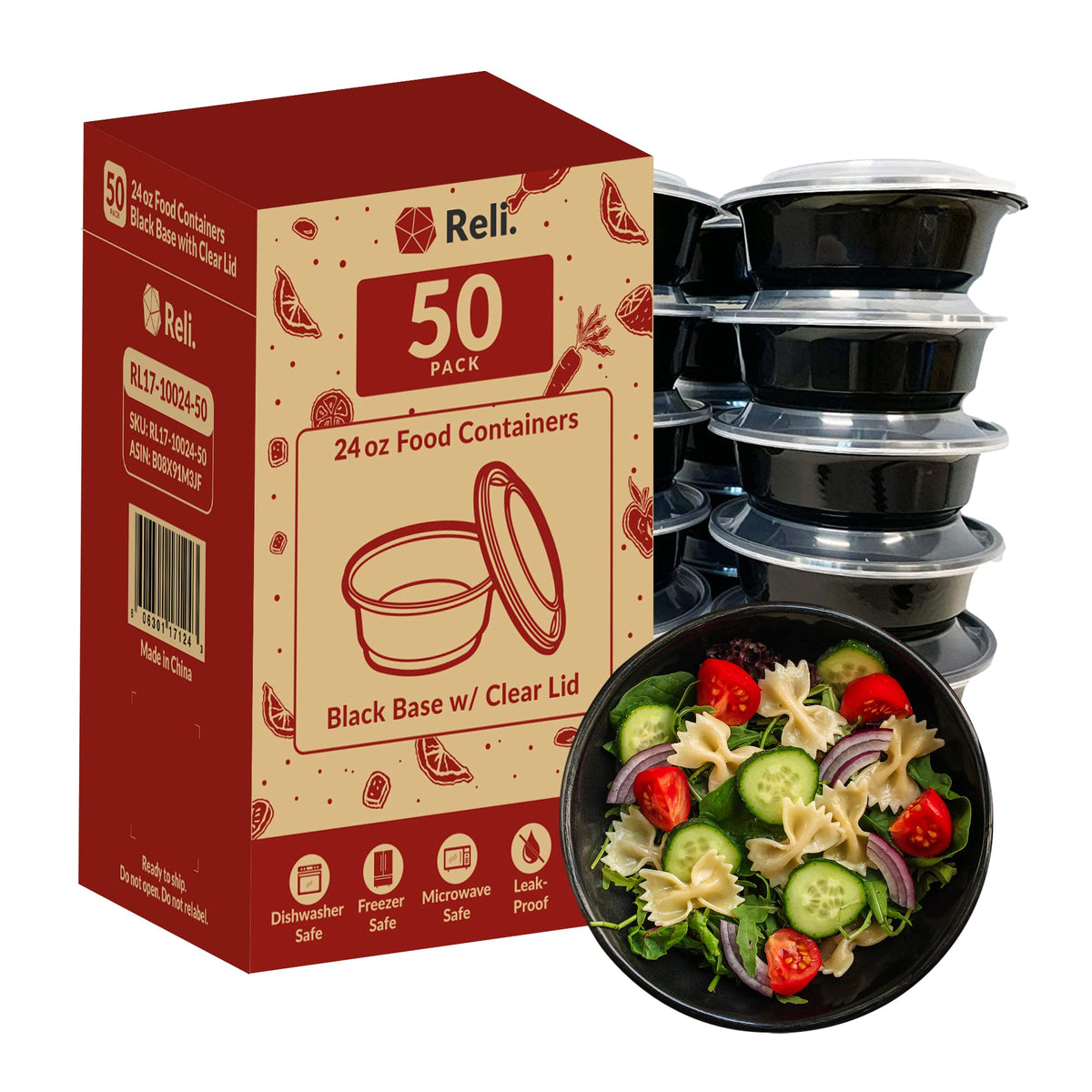 Reli. 24oz Meal Prep Bowls (50-Pack)