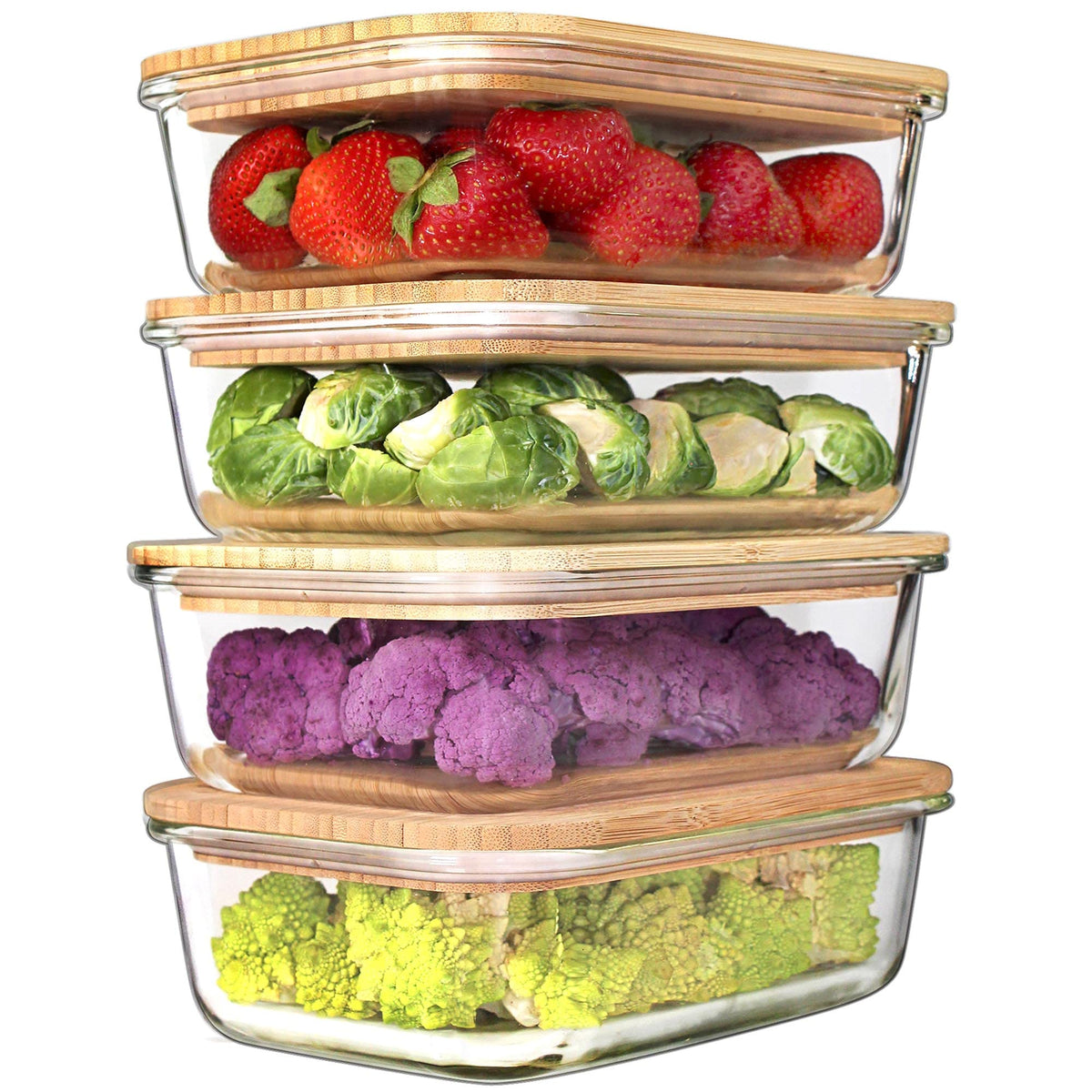 Urban Green Glass Containers with Wood Lids (4-Pack)