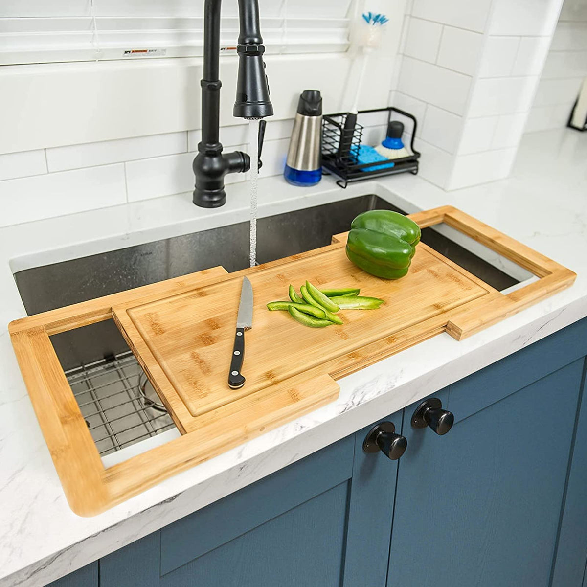 Over-the-Sink Bamboo Cutting Board